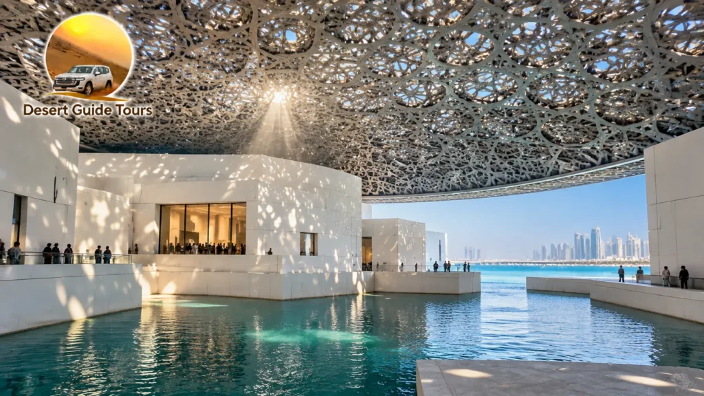 Louvre Abu Dhabi's geometric dome creating the rain-of-light effect